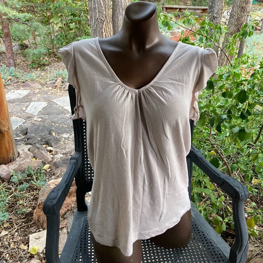 Anthropologie Little Yellow Button Tank Top with Tie Back and Ruffle Sleeves